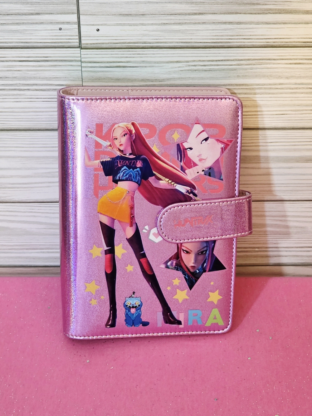 Pink Glitter KPop Demon Hunters Huntrix Girls Mira A6 Binder w/ Magnetic Strap